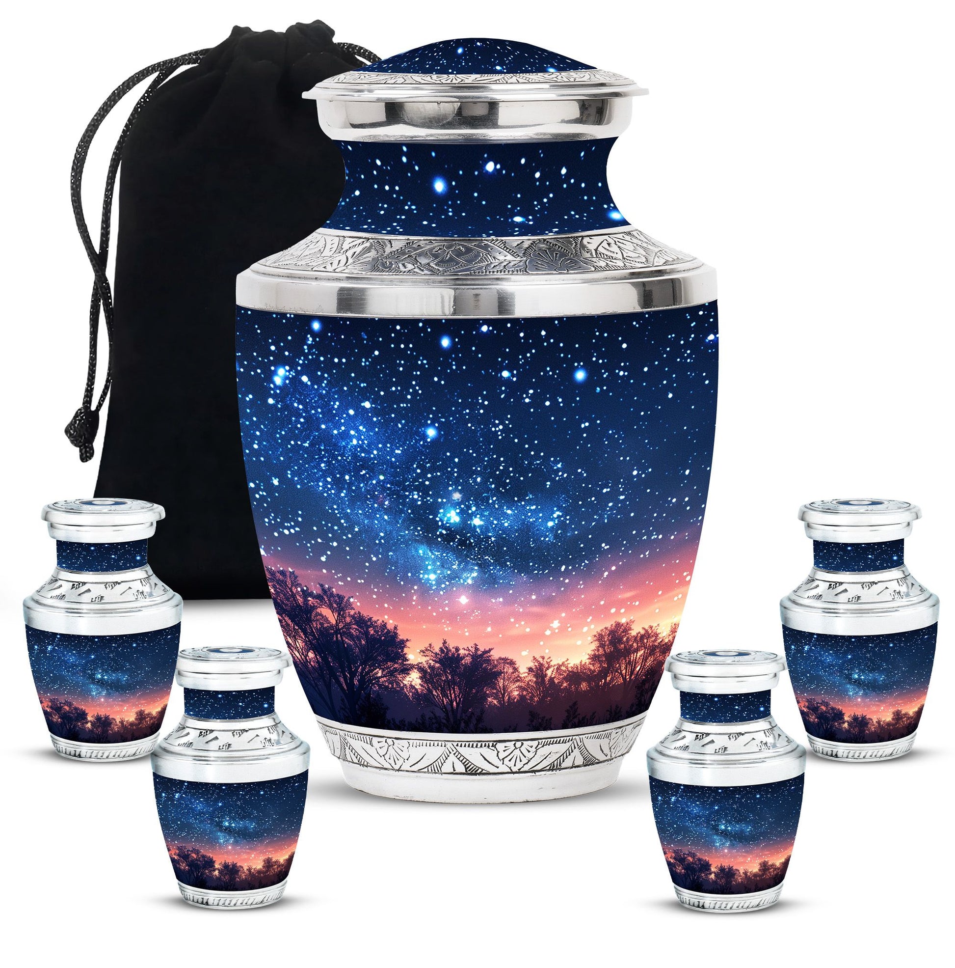Majestic Sky Theme Large Urn With 4 Keepsake Urn