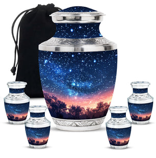 Majestic Sky Theme Large Urn With 4 Keepsake Urn