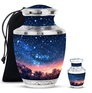 Majestic Sky Theme Large Urn With 1 Keepsake Urn