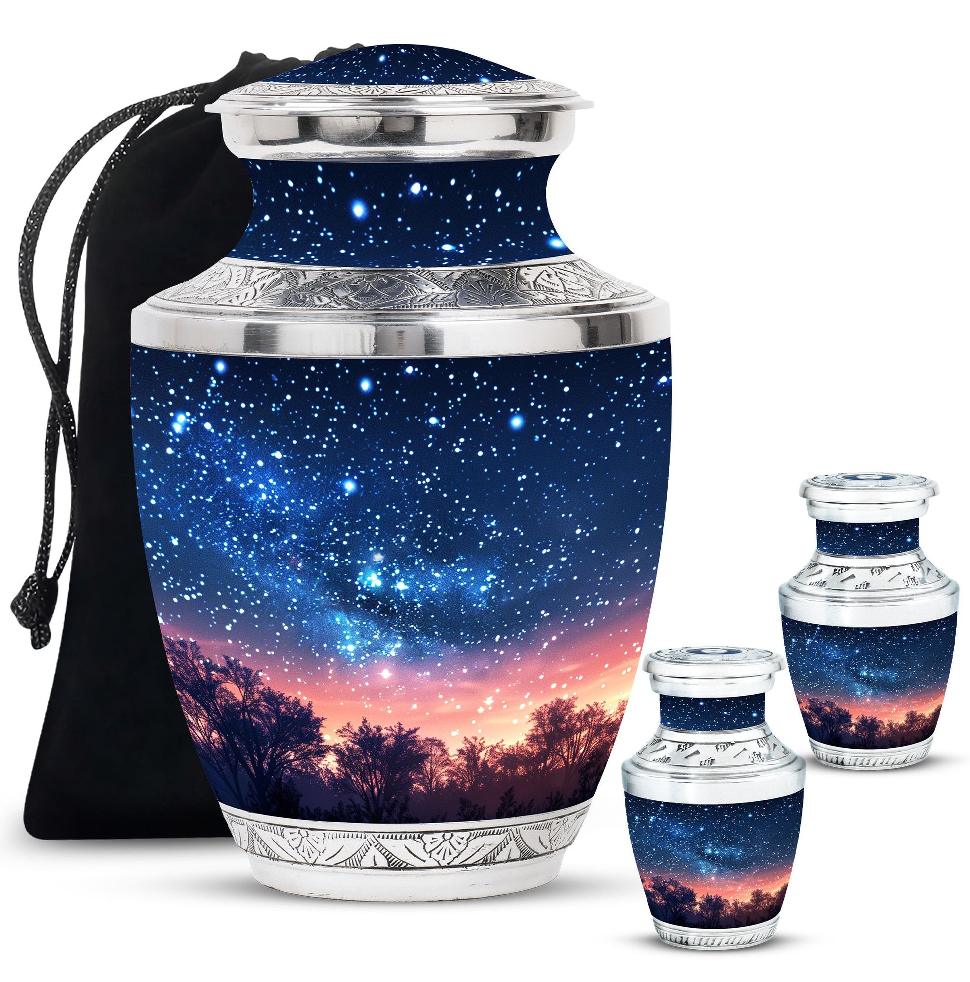 Majestic Sky Theme Large Urn With 2 Keepsake Urn