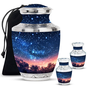 Majestic Sky Theme Large Urn With 2 Keepsake Urn