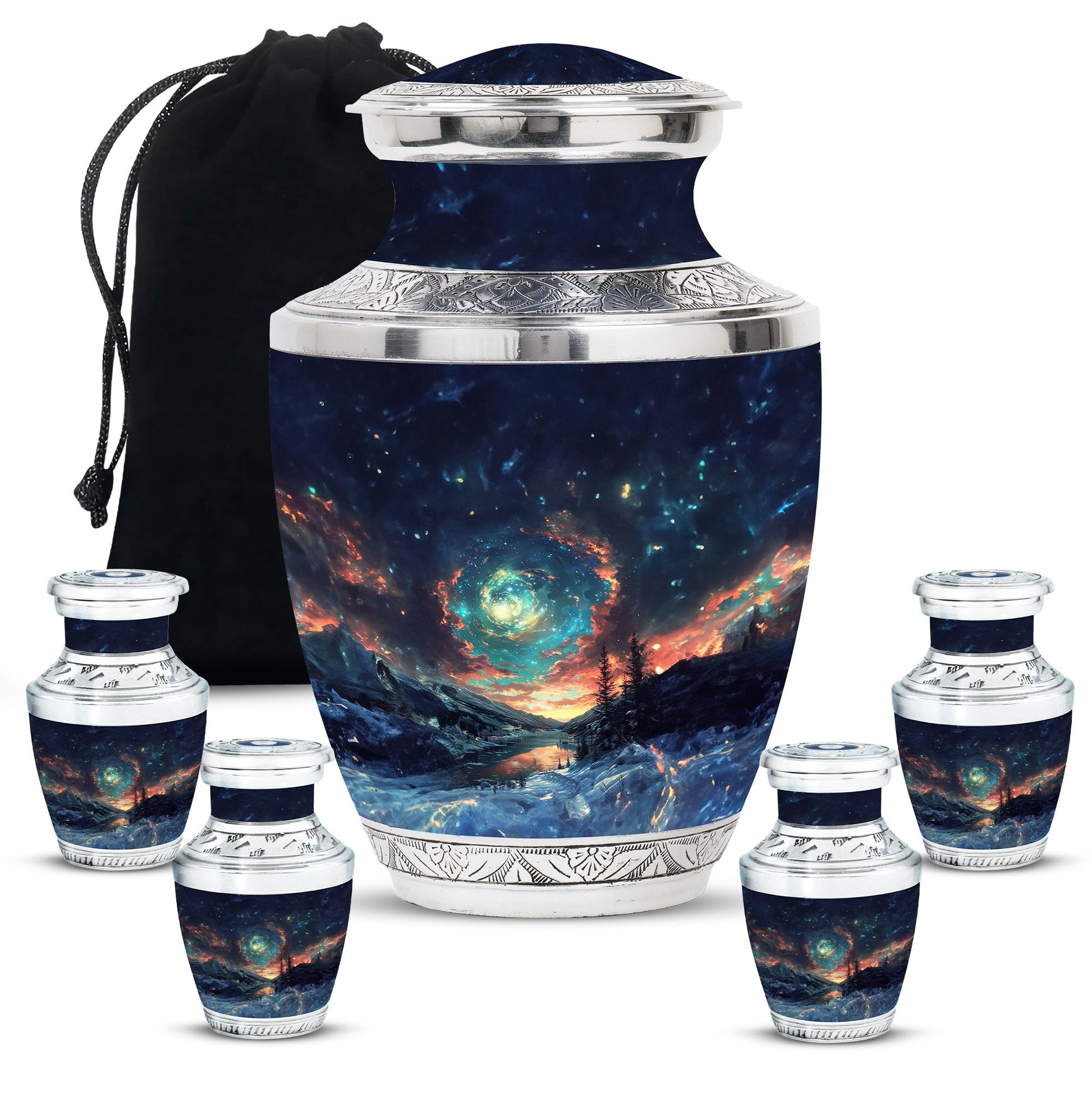 Majestic Sky Theme Large Urn With 4 Keepsake Urn