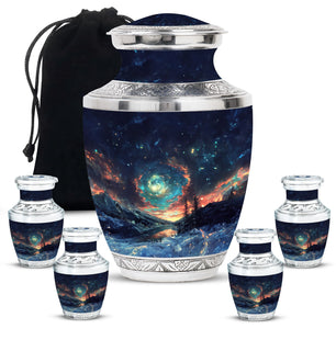 Majestic Sky Theme Large Urn With 4 Keepsake Urn