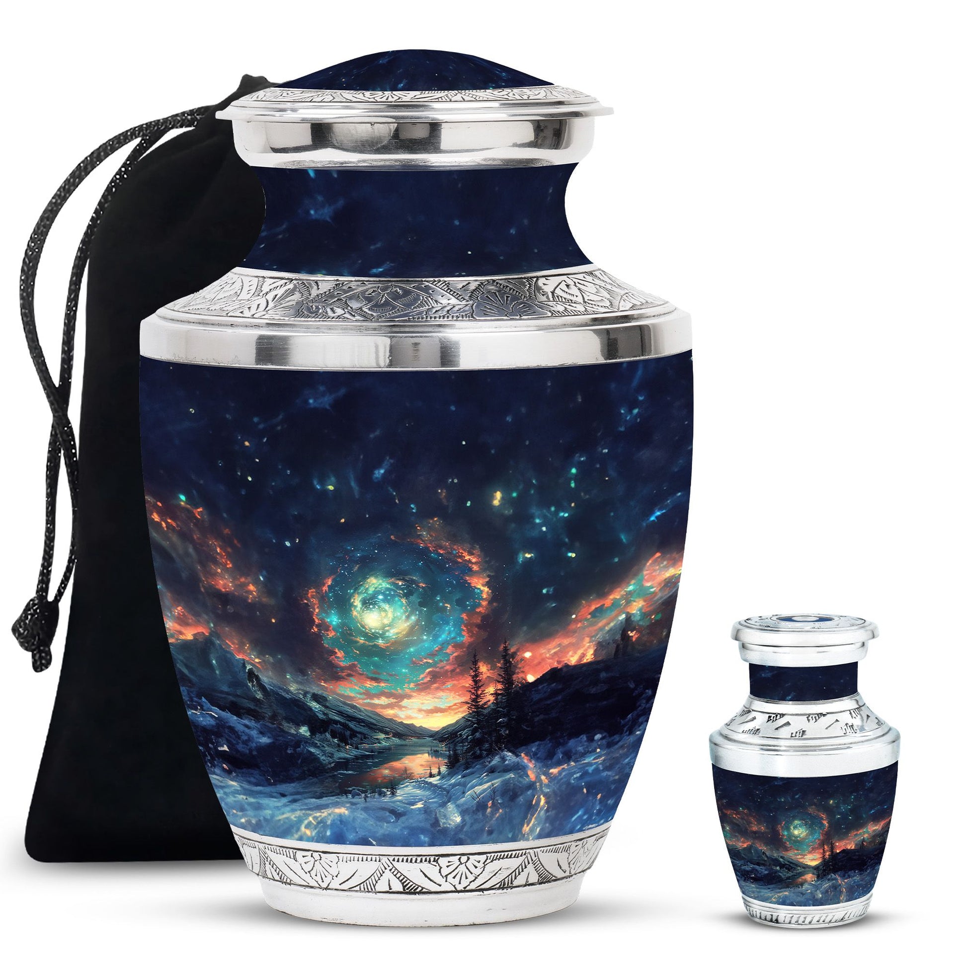 Majestic Sky Theme Large Urn With 1 Keepsake Urn