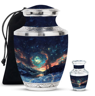 Majestic Sky Theme Large Urn With 1 Keepsake Urn