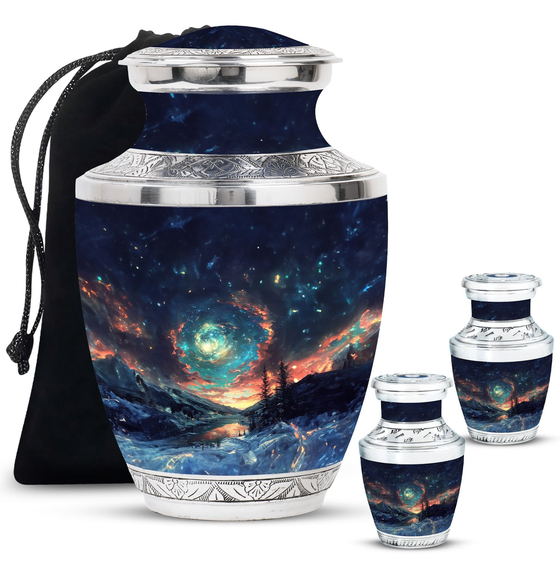 Majestic Sky Theme Large Urn With 2 Keepsake Urn