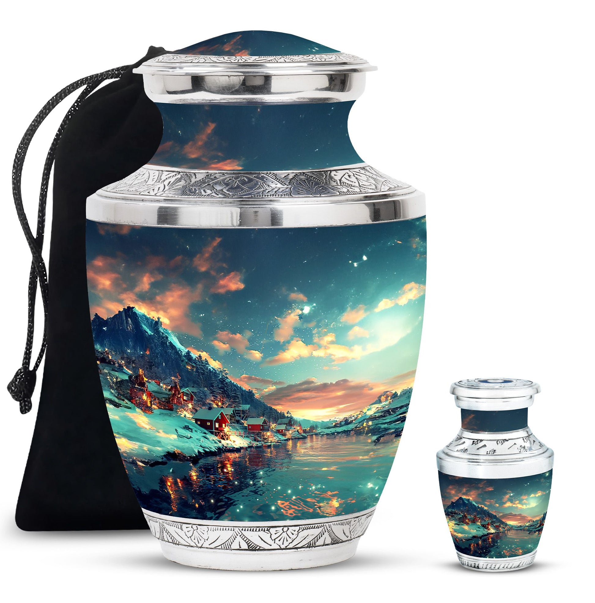 Majestic Sky Theme Large Urn With 1 Keepsake Urn