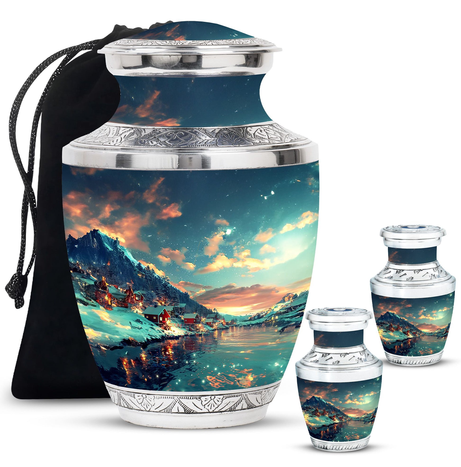 Majestic Sky Theme Large Urn With 2 Keepsake Urn