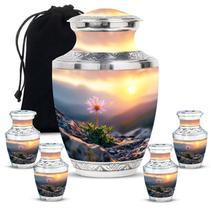 Flower Theme Large Urn With 4 Keepsake Urn