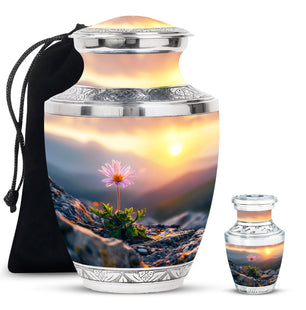 Flower Theme Large Urn With 1 Keepsake Urn