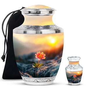 Flower Theme Large Urn With 1 Keepsake Urn