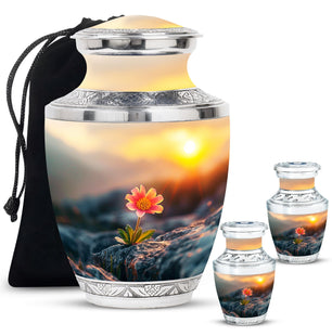 Flower Theme Large Urn With 2 Keepsake Urn