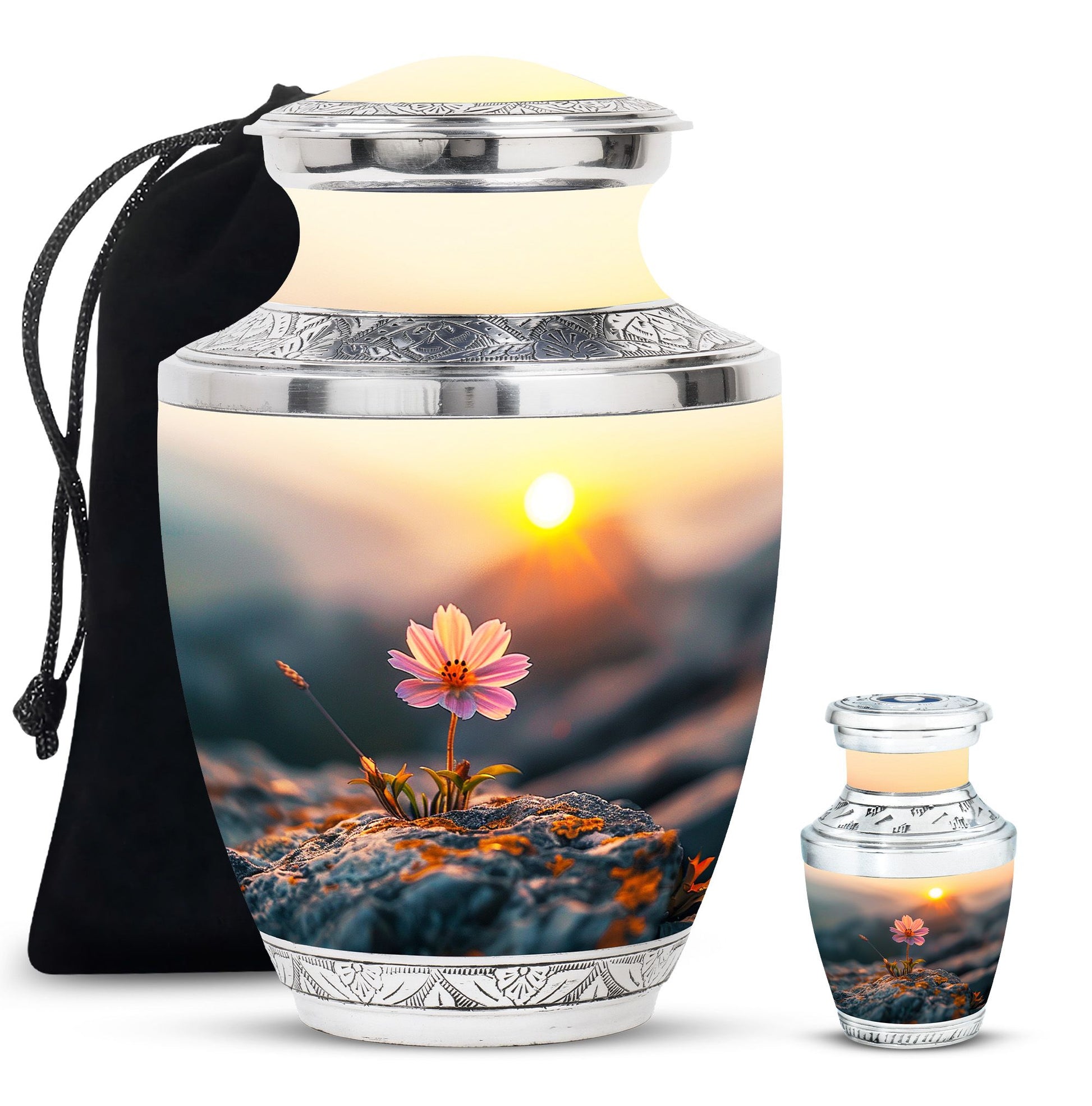Flower Theme Large Urn With 1 Keepsake Urn