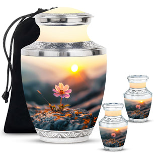 Flower Theme Large Urn With 2 Keepsake Urn