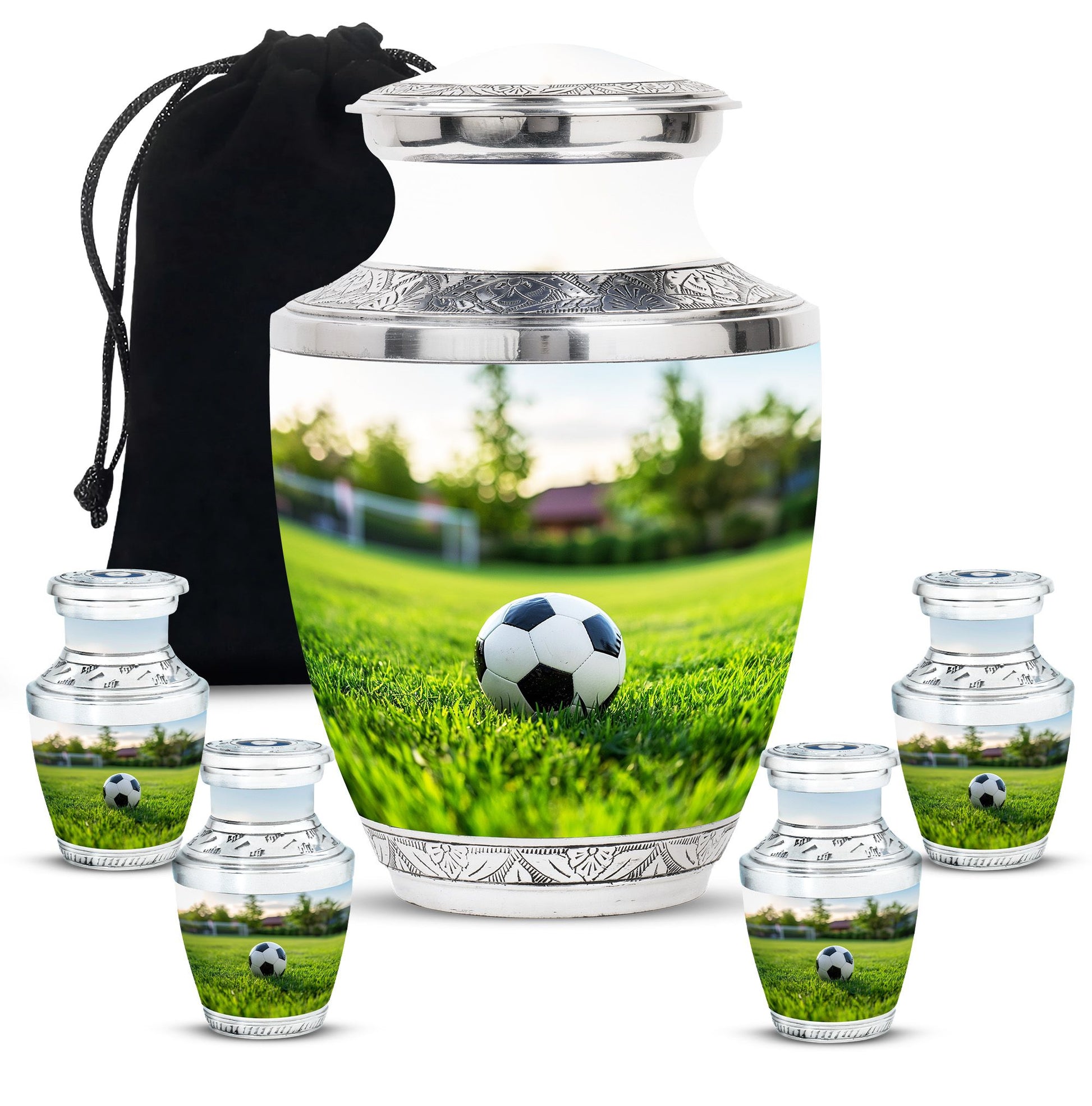 Foothball Theme Large Urn With 4 Keepsake Urn