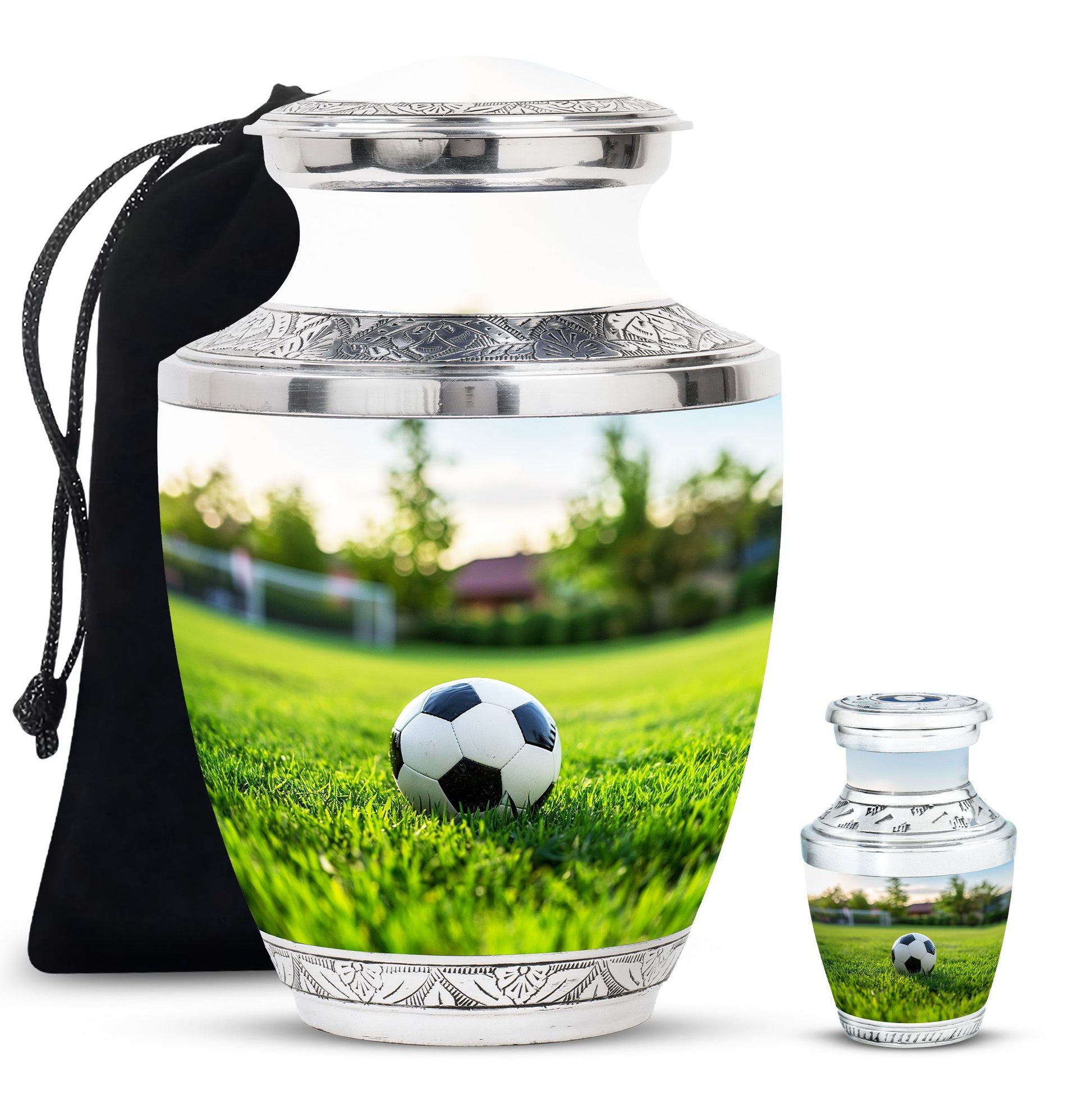 Foothball Theme Large Urn With 1 Keepsake Urn