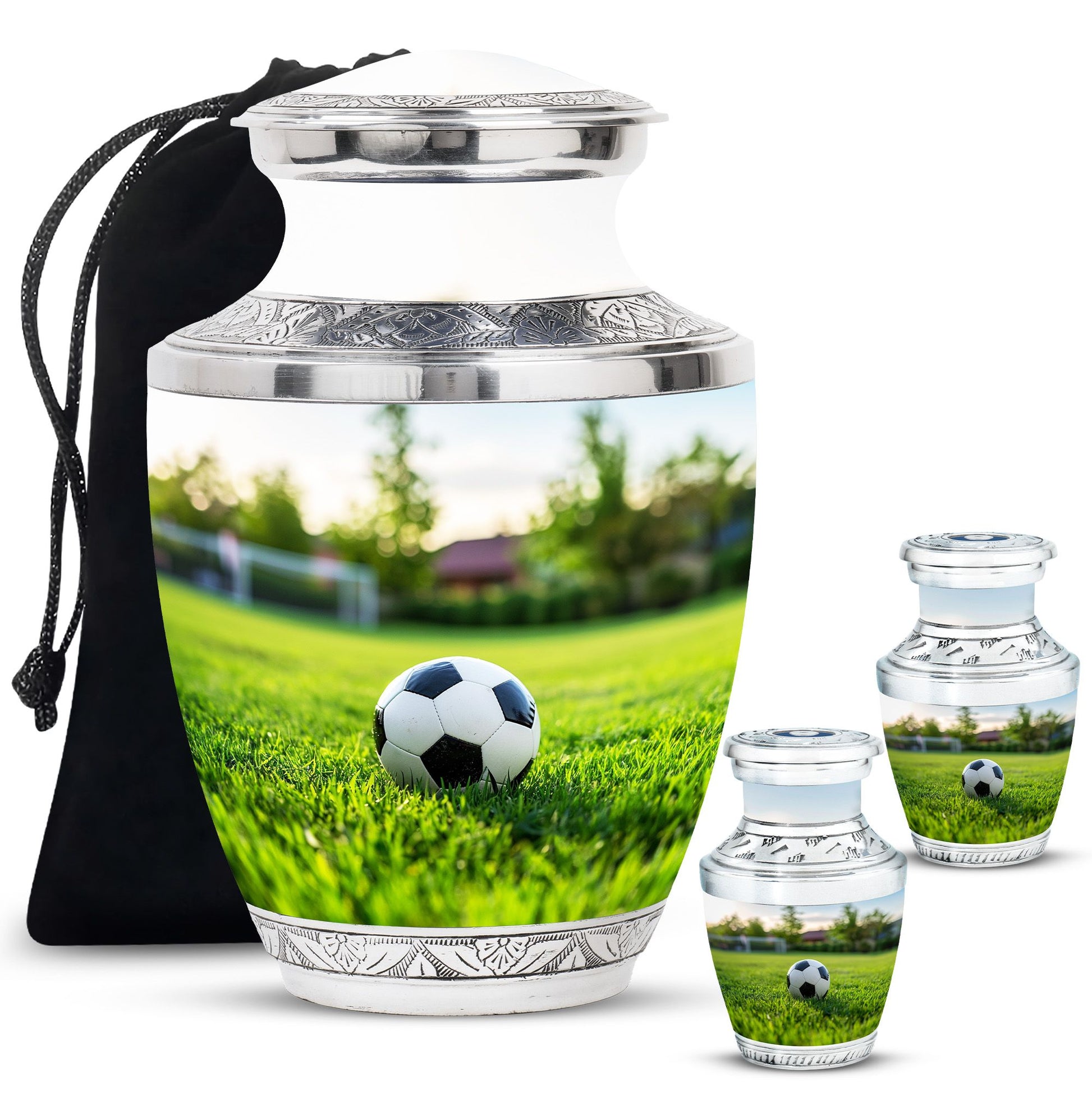 Foothball Theme Large Urn With 2 Keepsake Urn