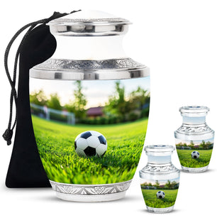 Foothball Theme Large Urn With 2 Keepsake Urn