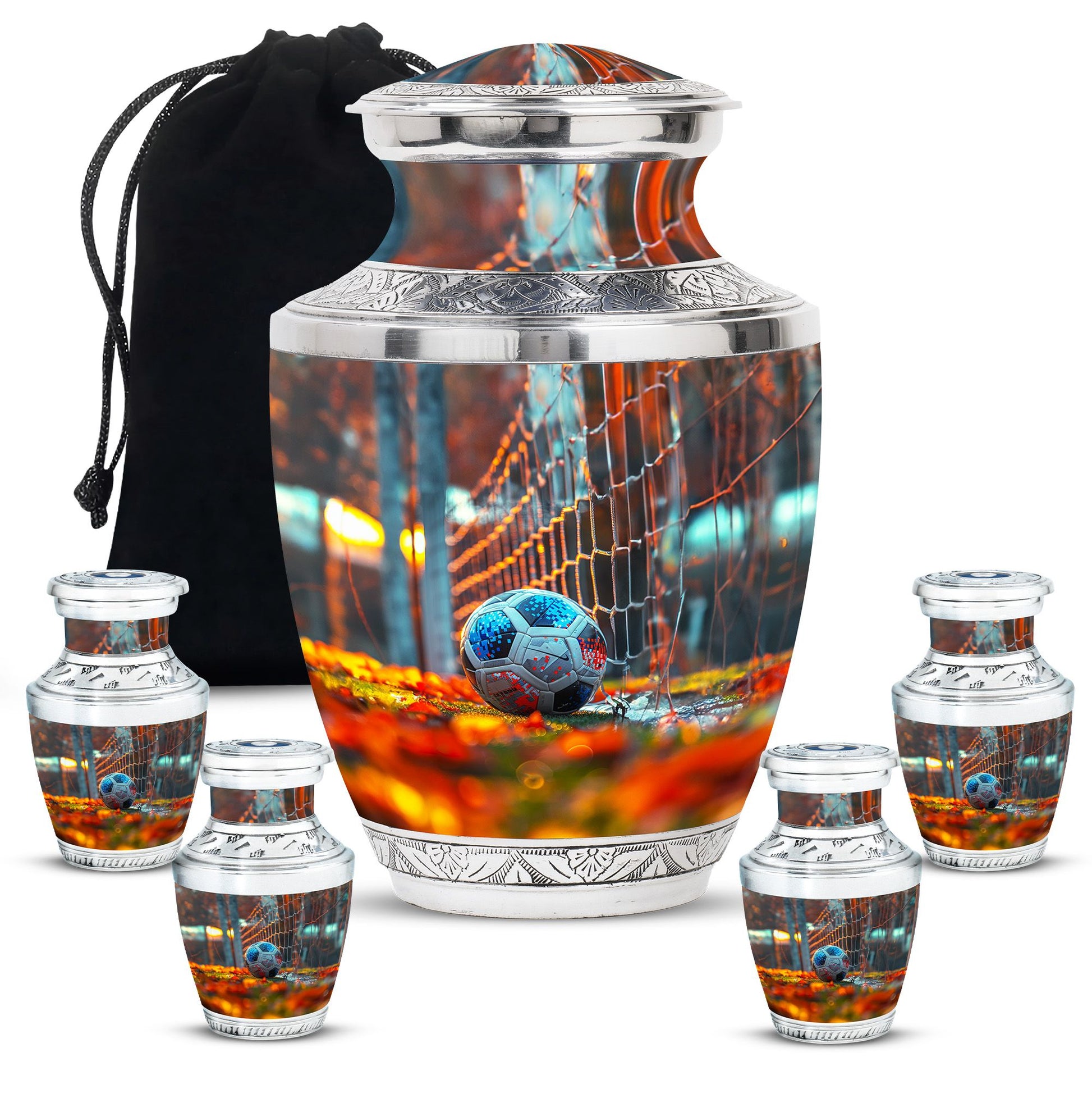 Foothball Theme Large Urn With 4 Keepsake Urn