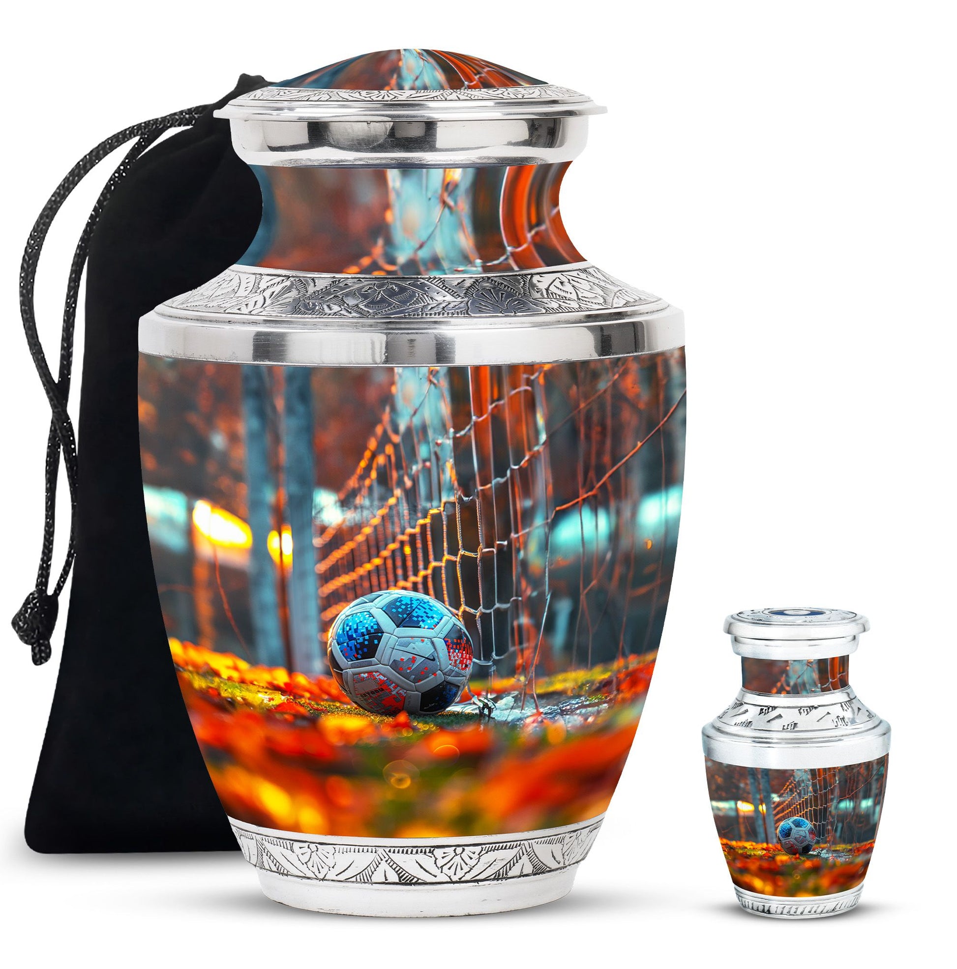 Foothball Theme Large Urn With 1 Keepsake Urn