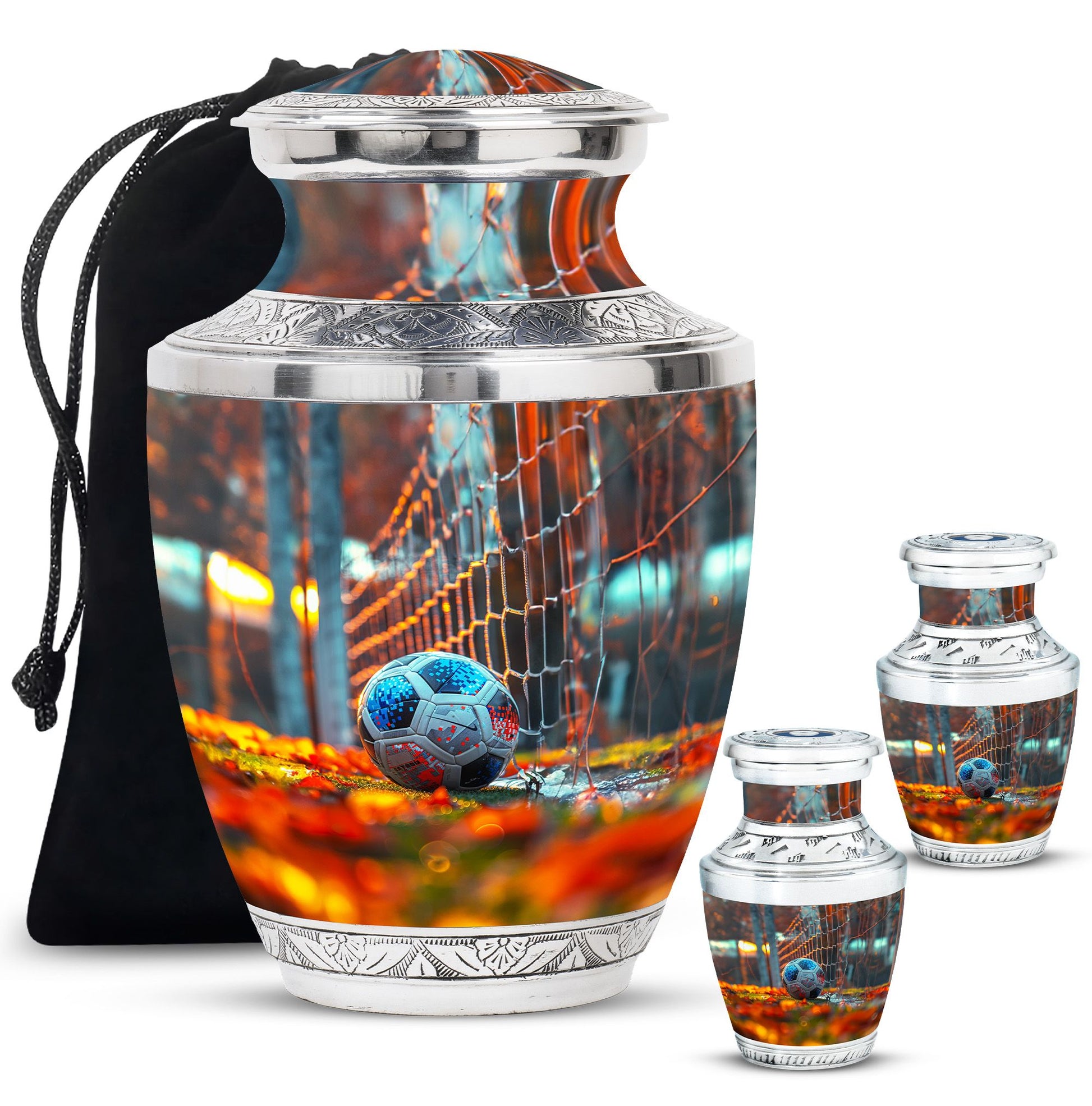 Foothball Theme Large Urn With 2 Keepsake Urn