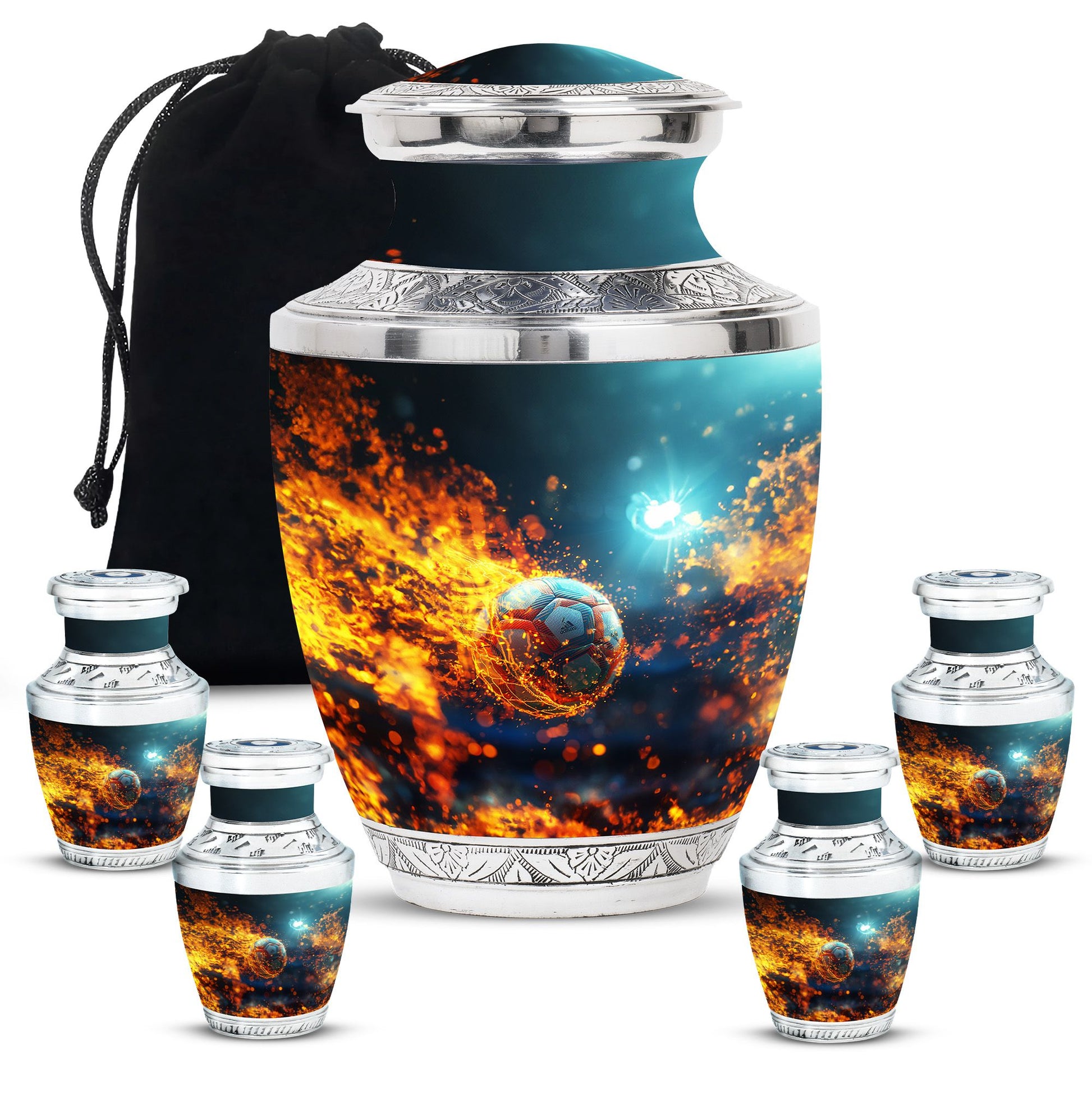Foothball Theme Large Urn With 4 Keepsake Urn