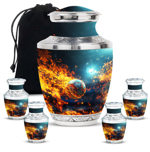 Foothball Theme Large Urn With 4 Keepsake Urn
