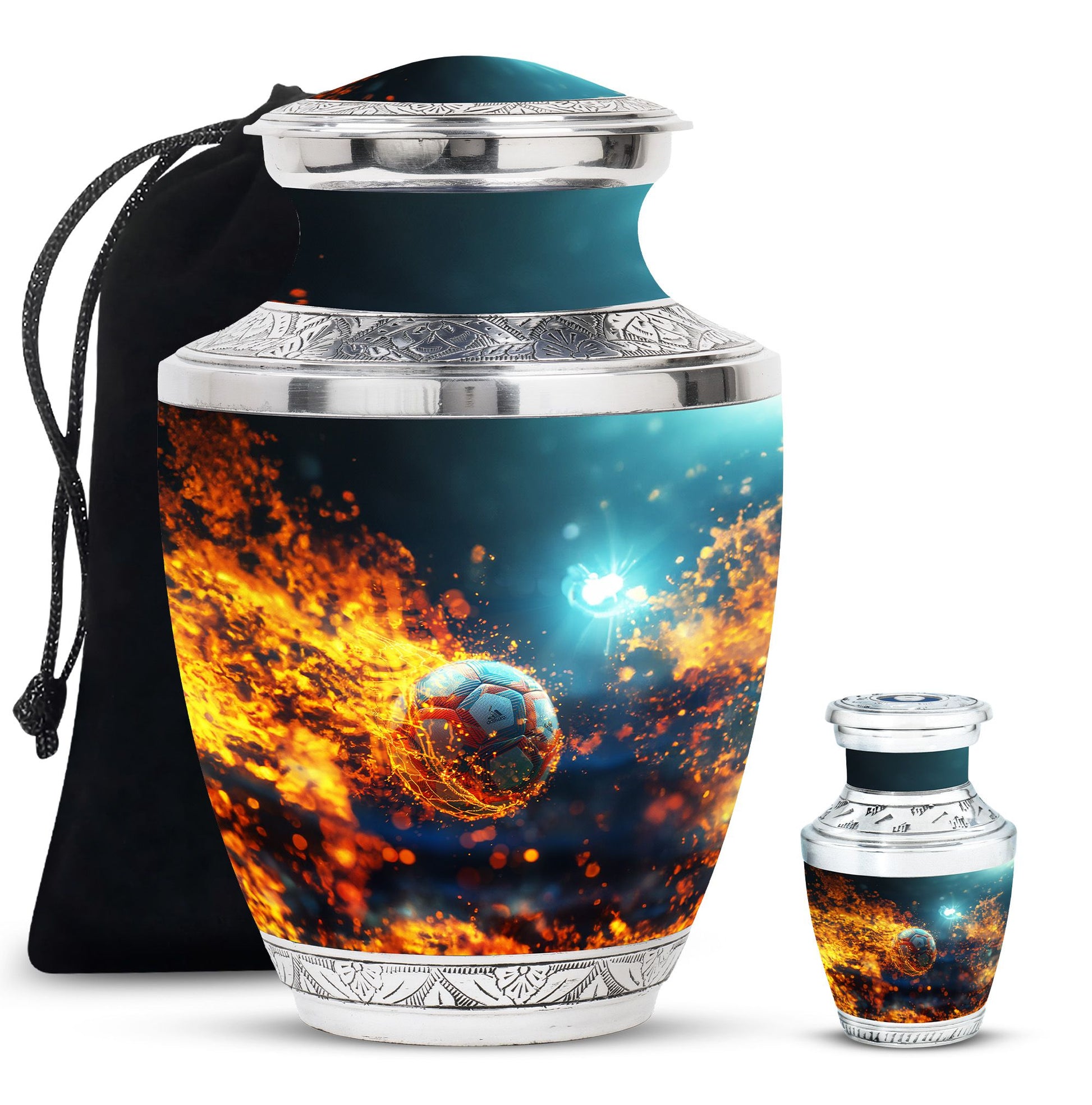 Foothball Theme Large Urn With 1 Keepsake Urn