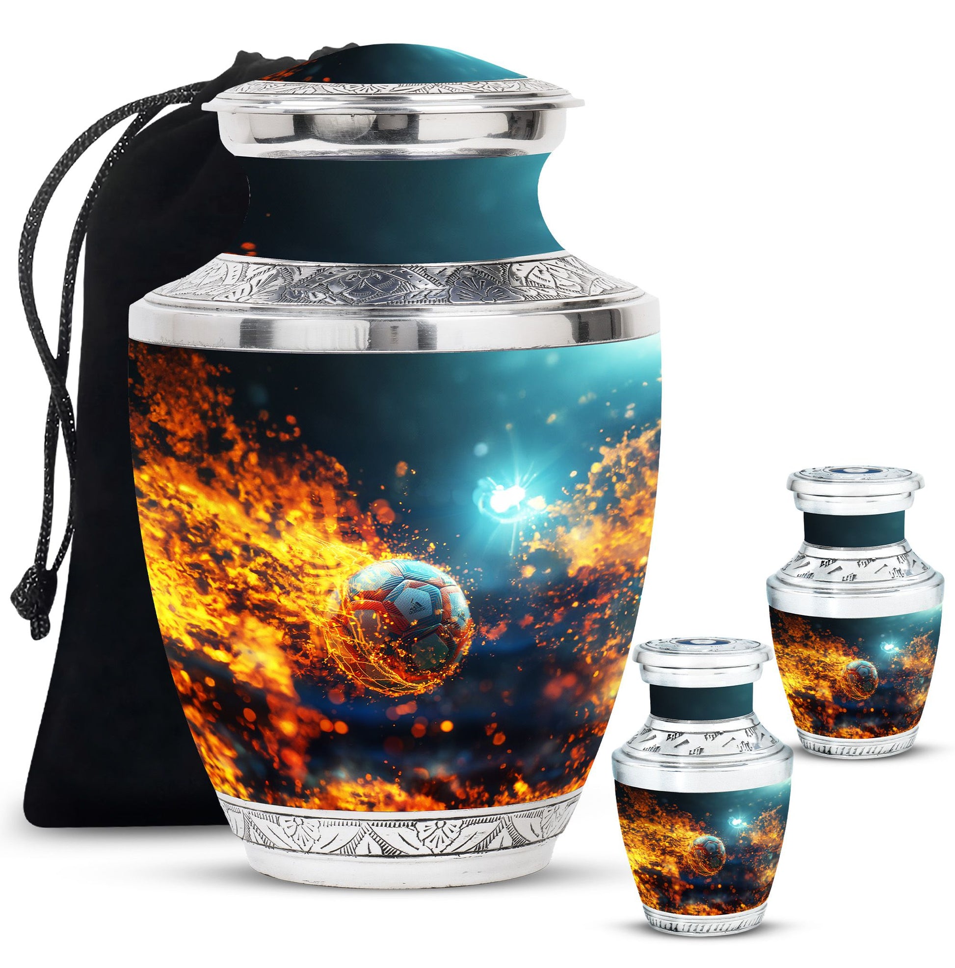 Foothball Theme Large Urn With 2 Keepsake Urn