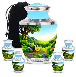Guitar Theme Large Urn With 4 Keepsake Urn