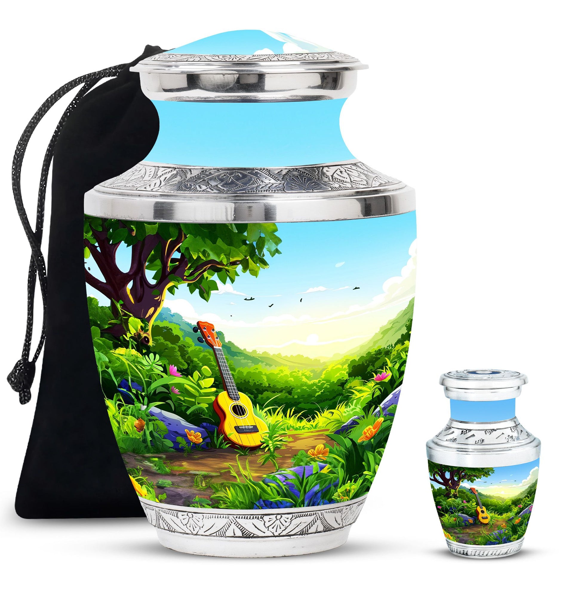 Guitar Theme Large Urn With 1 Keepsake Urn