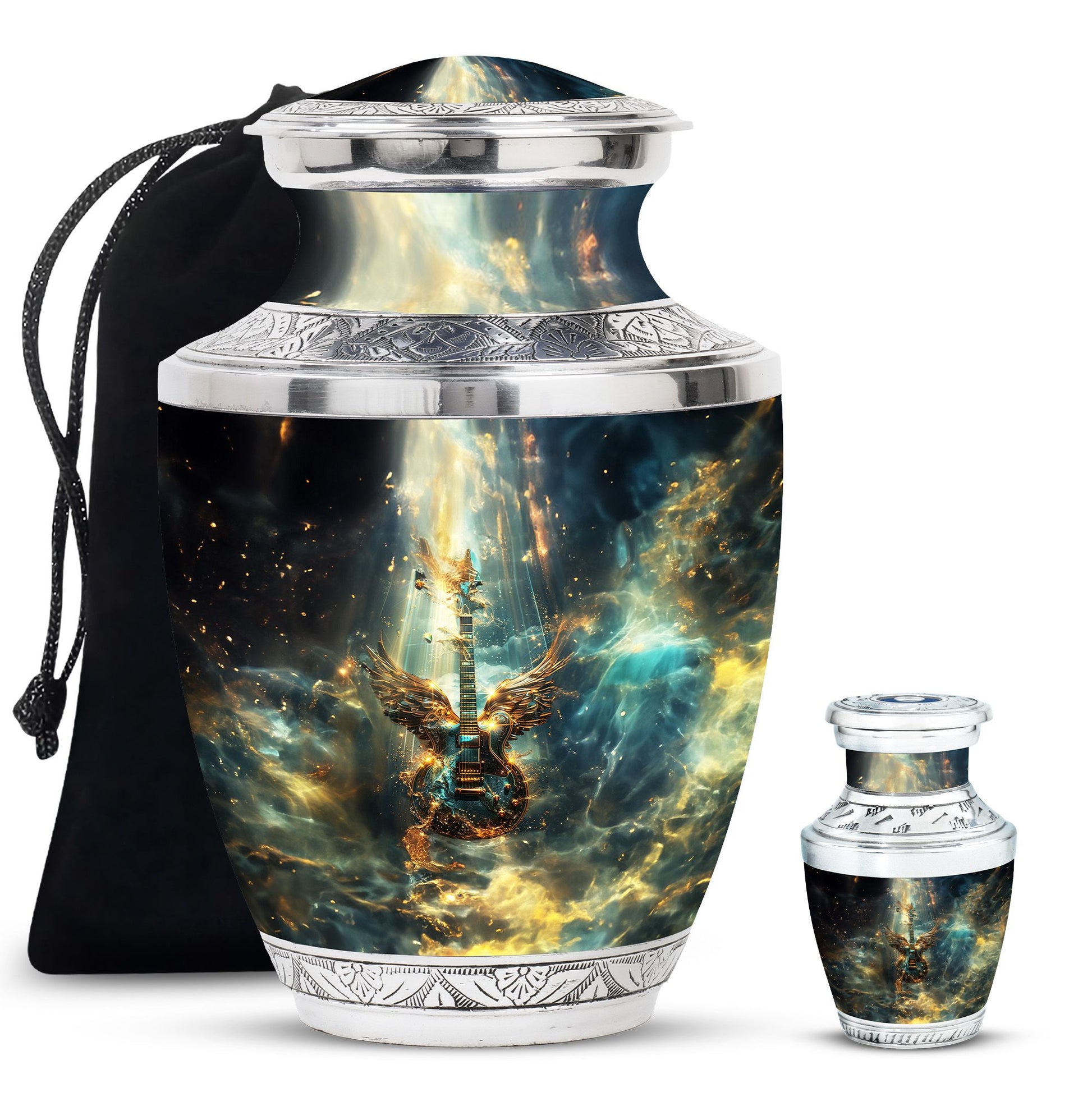 Guitar Theme Large Urn With 1 Keepsake Urn
