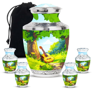 Guitar Theme Large Urn With 4 Keepsake Urn