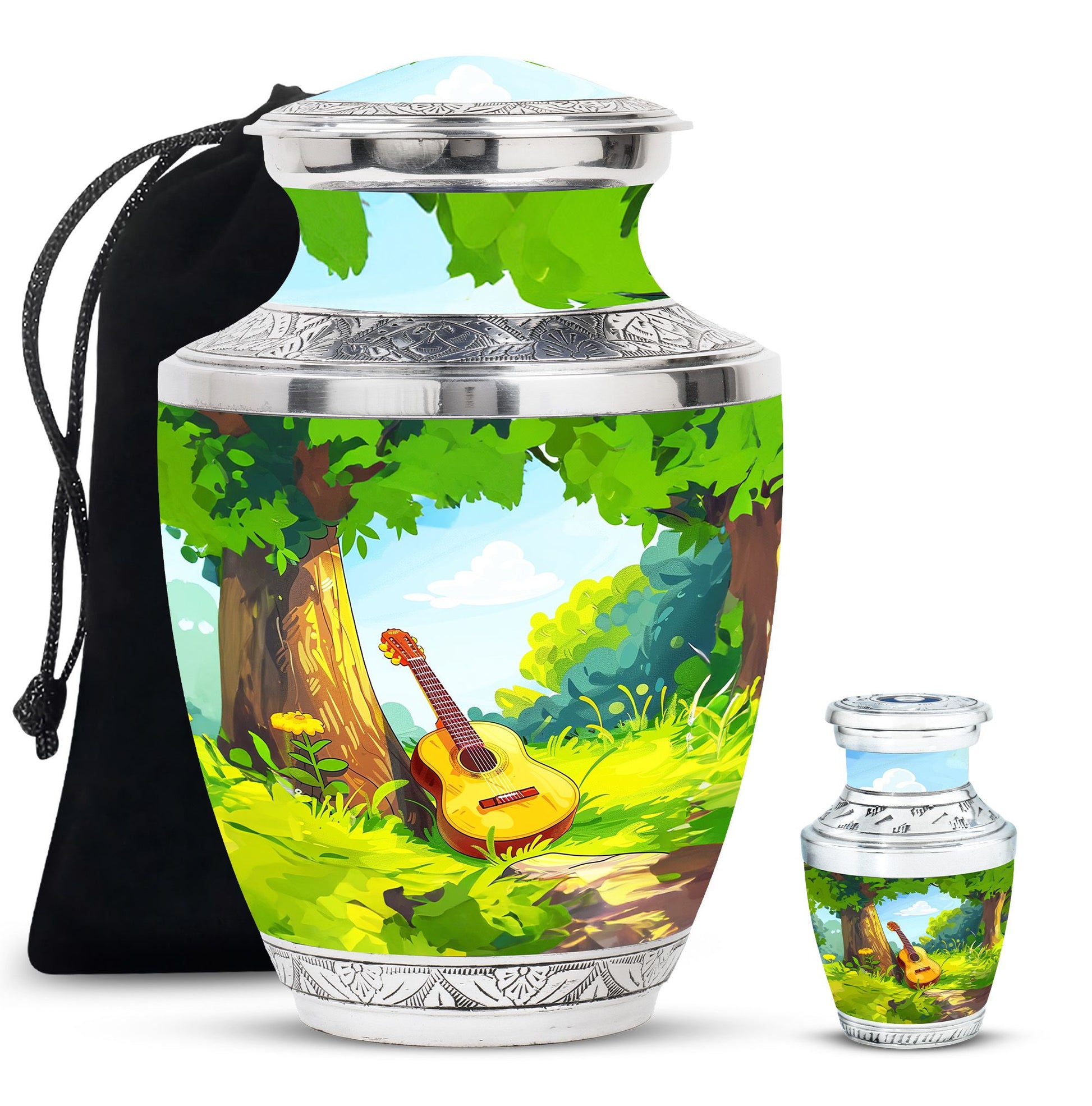 Guitar Theme Large Urn With 1 Keepsake Urn