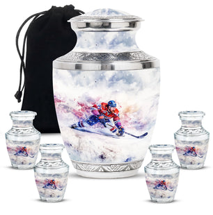 Ice Hockey Theme Large Urn With 4 Keepsake Urn