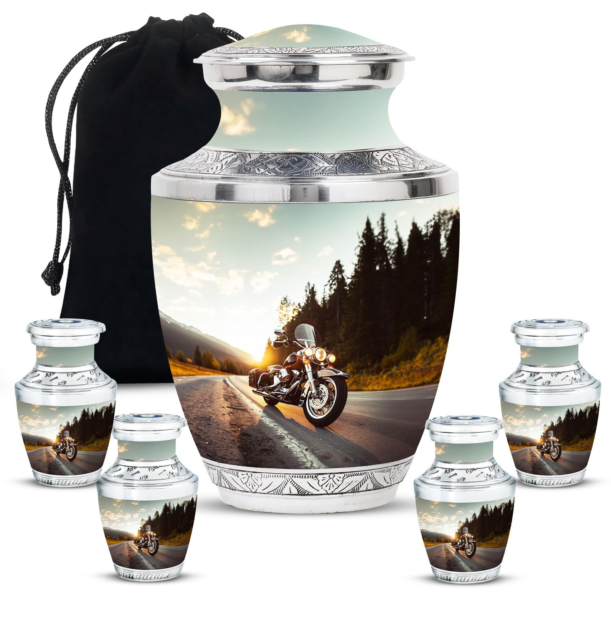 Bike Theme Large Urn With 4 Keepsake Urn