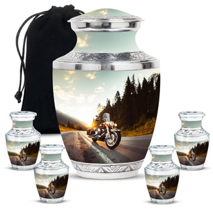 Bike Theme Large Urn With 4 Keepsake Urn