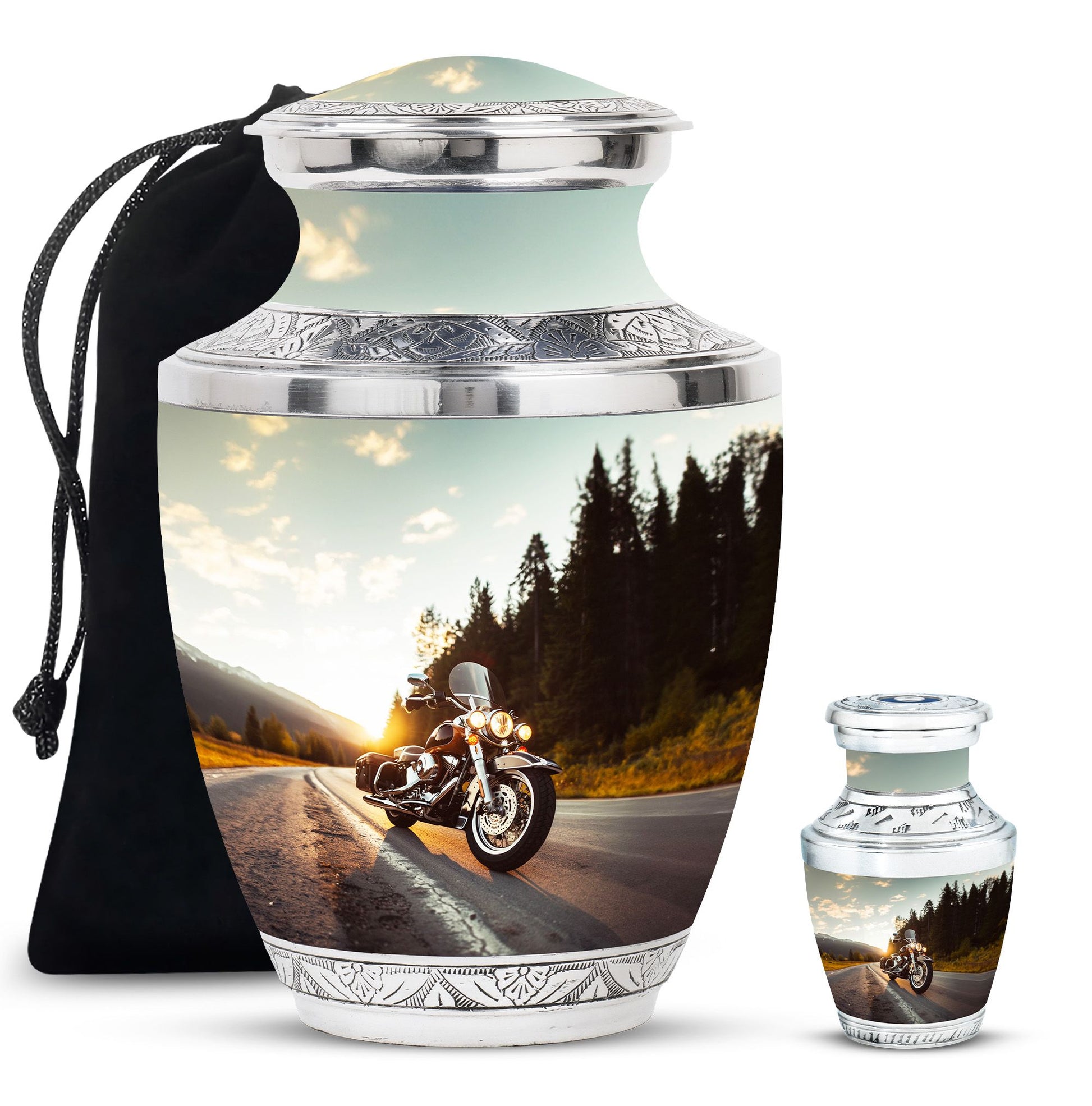 Bike Theme Large Urn With 1 Keepsake Urn