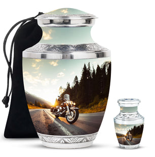 Bike Theme Large Urn With 1 Keepsake Urn