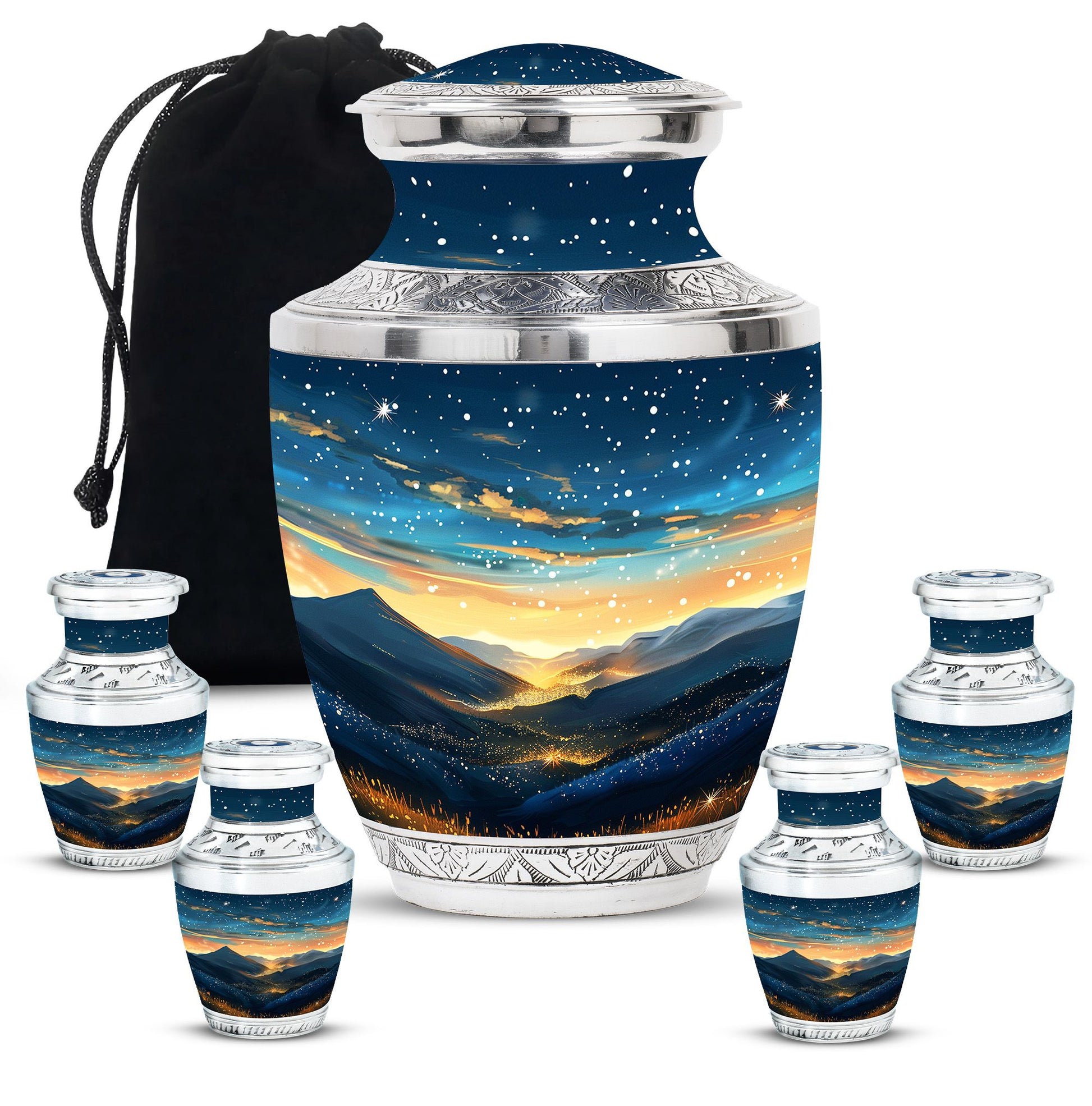Majestic Sky Theme Large Urn With 4 Keepsake Urn
