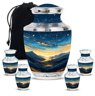 Majestic Sky Theme Large Urn With 4 Keepsake Urn