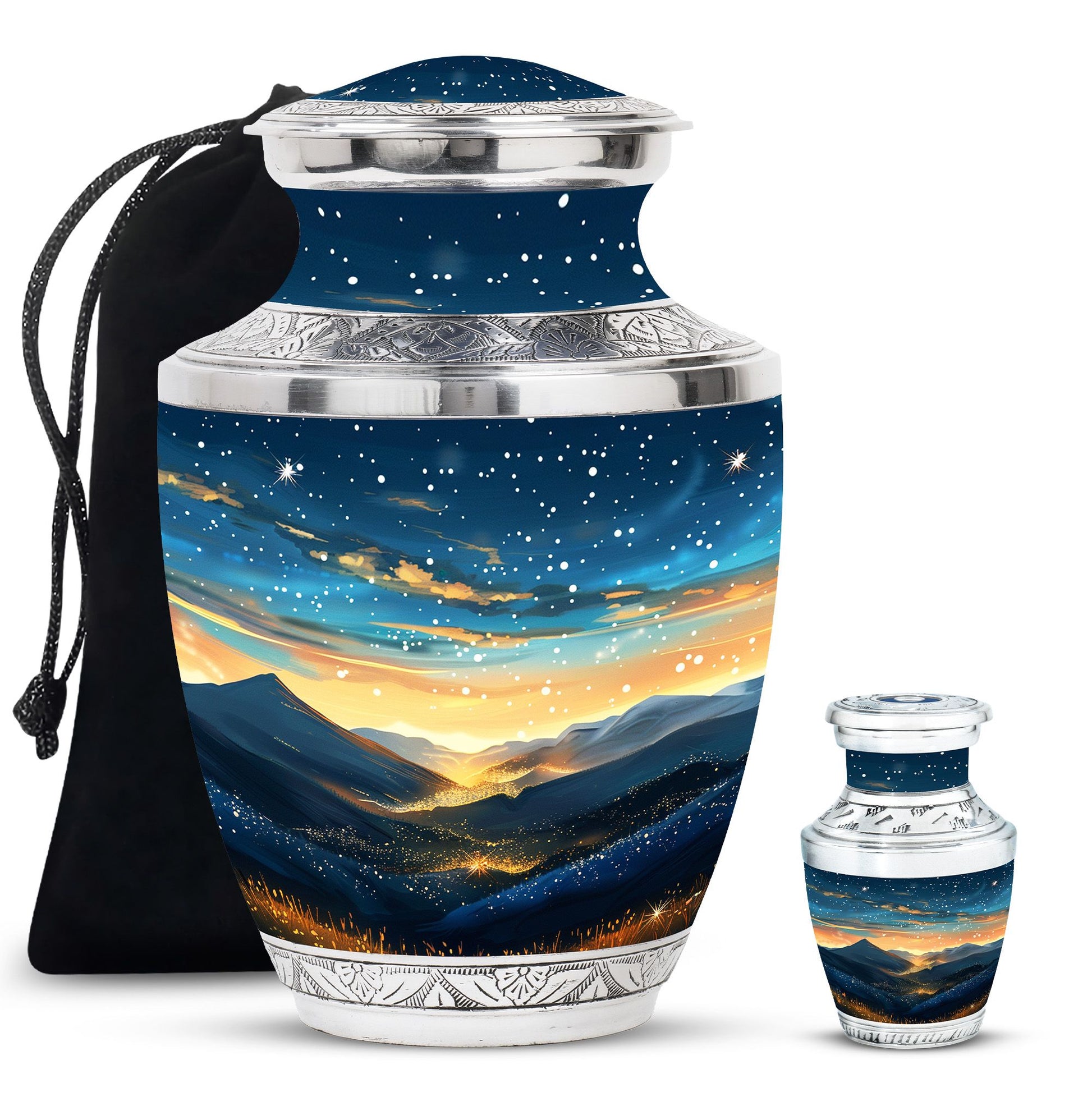 Majestic Sky Theme Large Urn With 1 Keepsake Urn