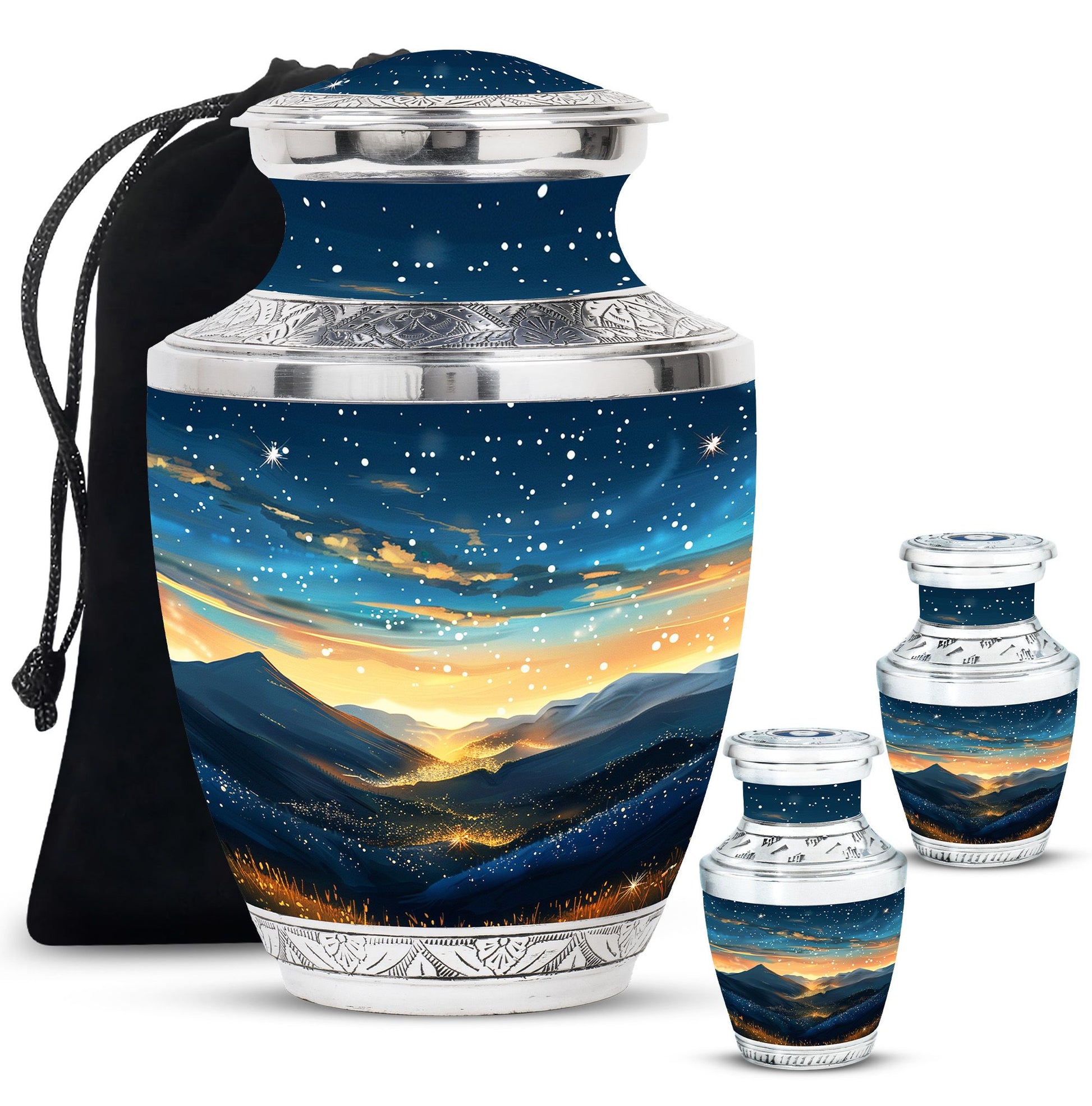 Majestic Sky Theme Large Urn With 2 Keepsake Urn