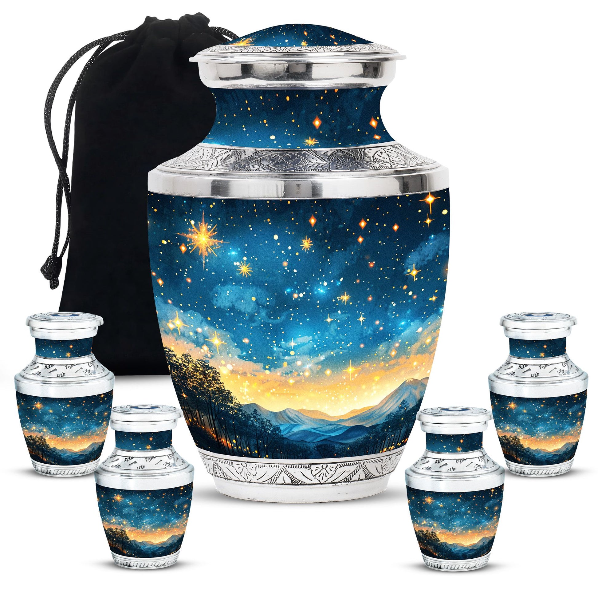 Majestic Sky Theme Large Urn With 4 Keepsake Urn