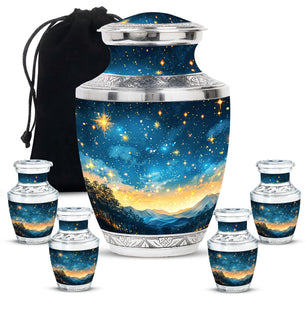 Majestic Sky Theme Large Urn With 4 Keepsake Urn