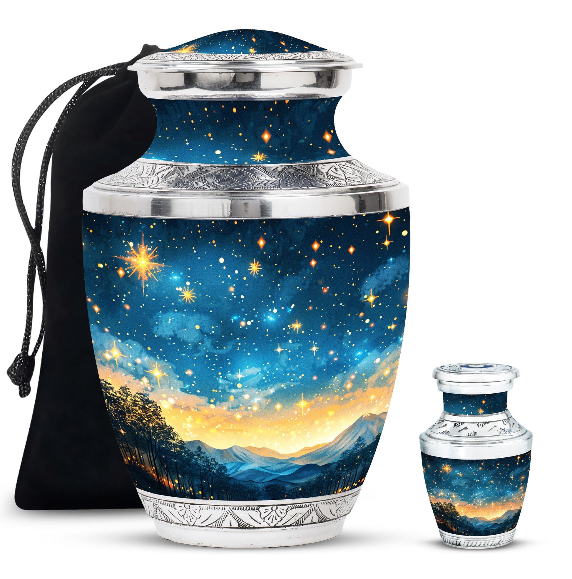 Majestic Sky Theme Large Urn With 1 Keepsake Urn