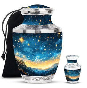 Majestic Sky Theme Large Urn With 1 Keepsake Urn
