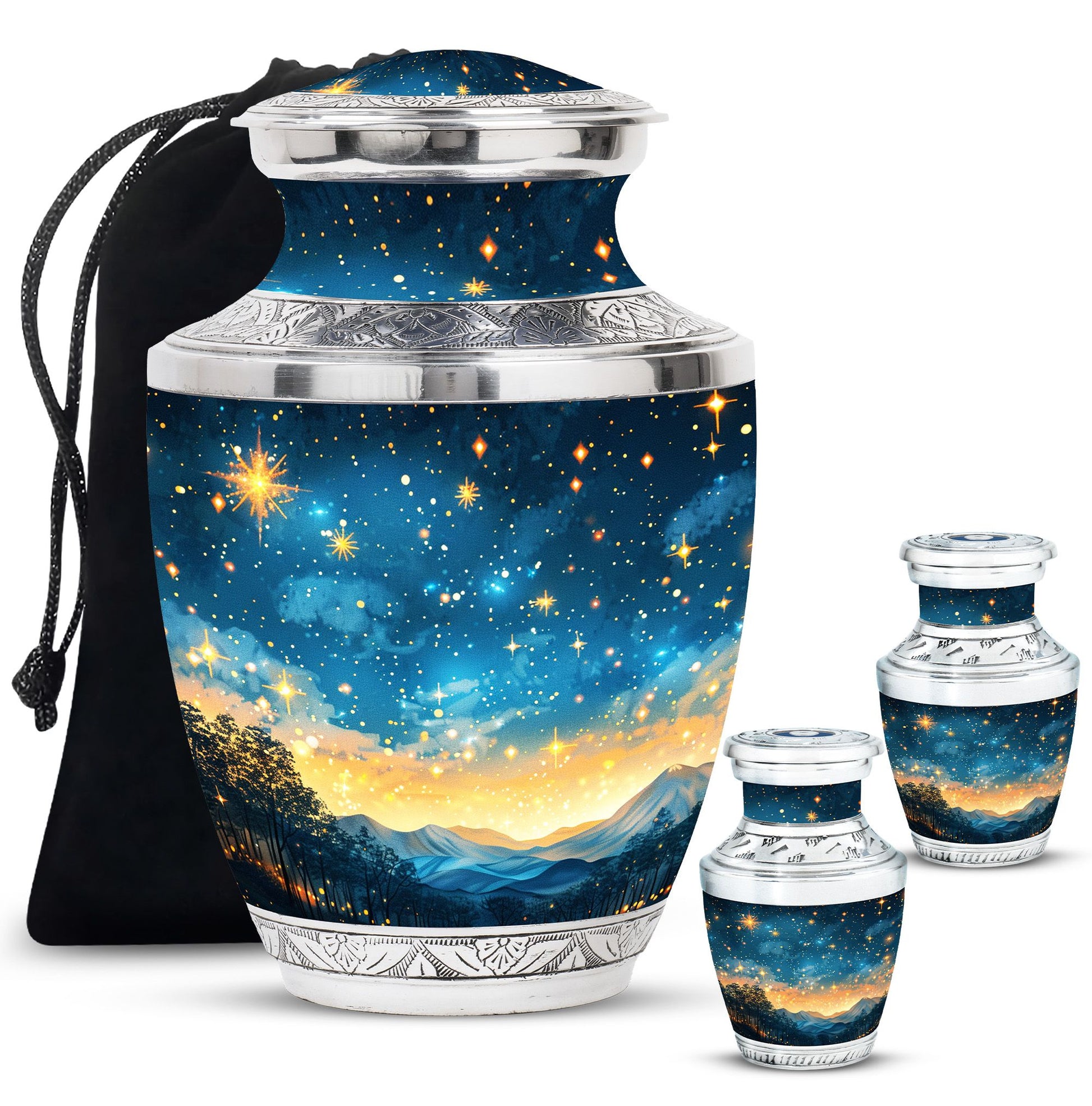 Majestic Sky Theme Large Urn With 2 Keepsake Urn