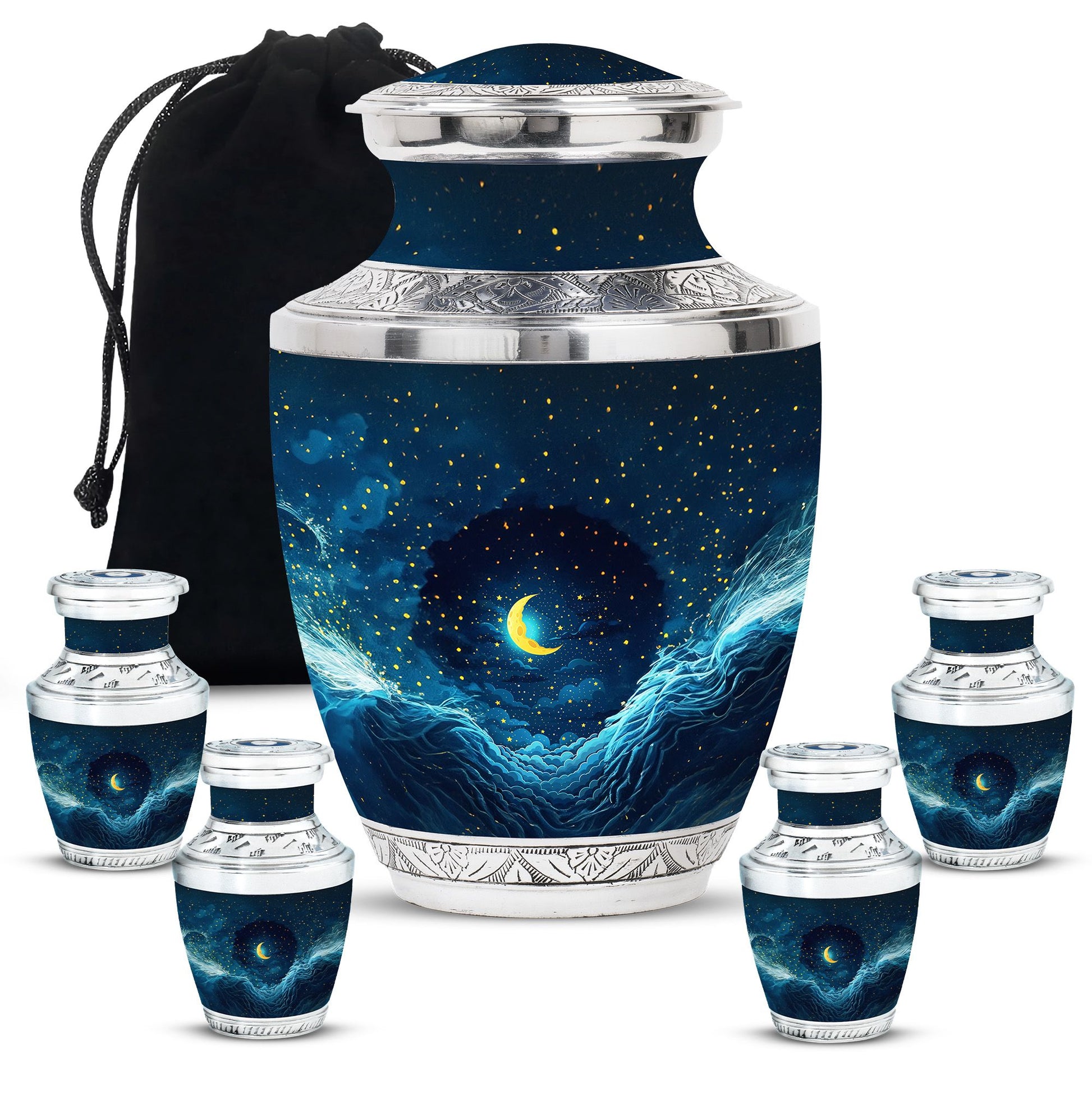 Majestic Moon Theme Large Urn With 4 Keepsake Urn