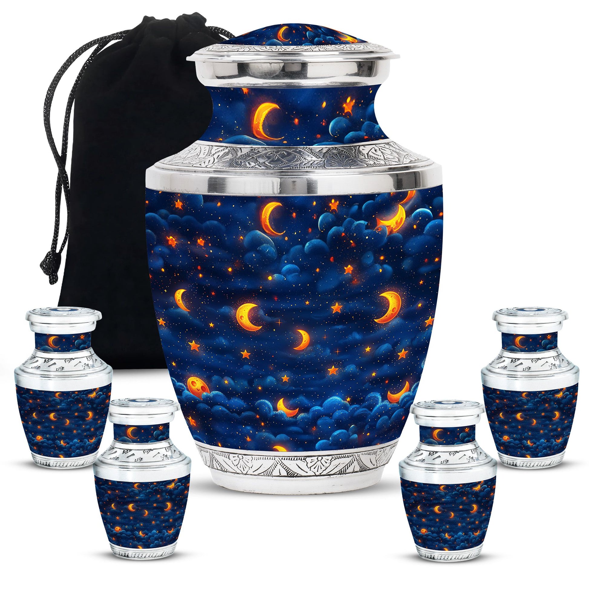 Night Sky Theme Large Urn With 4 Keepsake Urn